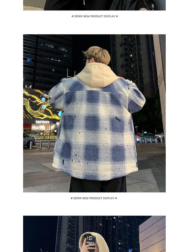 Men's Hooded Plaid Cotton Jacket - Spring/Autumn/Winter Workwear for Youth Students