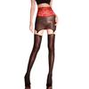 Xumi Sexy Lace Glossy Bodycon Dress with Garter Belt and Ultra-thin Transparent Temptation No-Remove Black Stockings Set for Wom