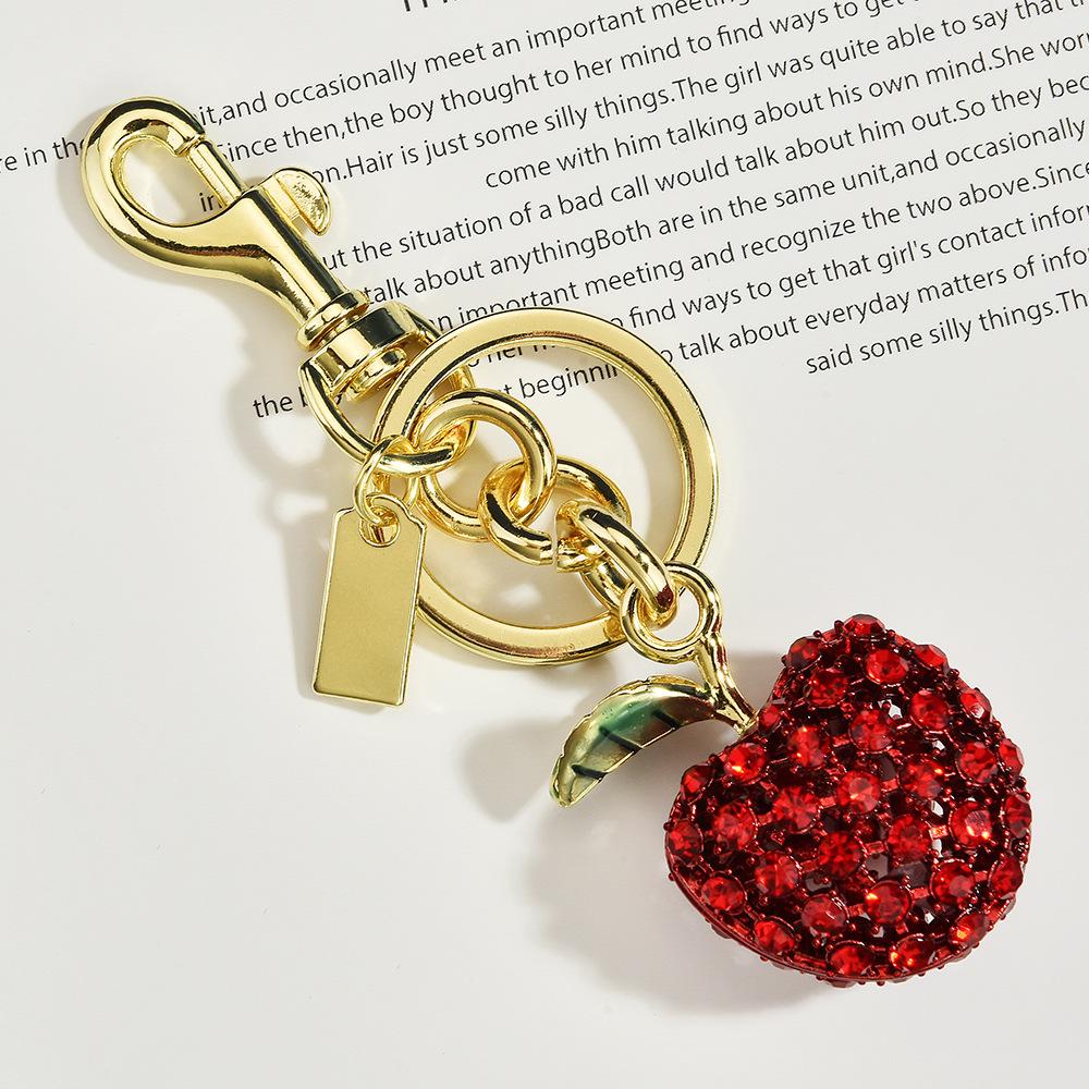 Metal Keychain Cute Fruit Diamond Apple Key Ring Pendant Bag Key Ring Accessories Women
