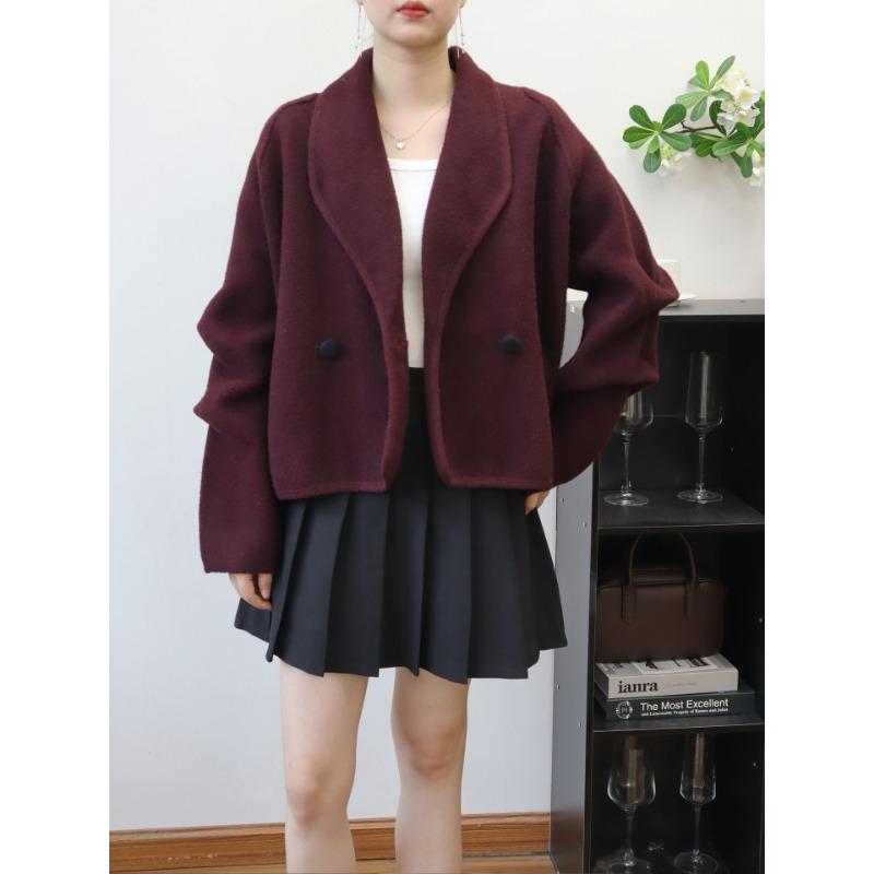 

Осень и зима новый костюмный воротник высококачественный вязаный двусторонний кардиган темперамент свободный свитер куртка женская One size бордовый