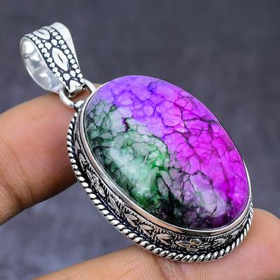 Pingente de prata esterlina 925 com pedra preciosa de quartzo solar arco-íris natural 2,09" H5j62