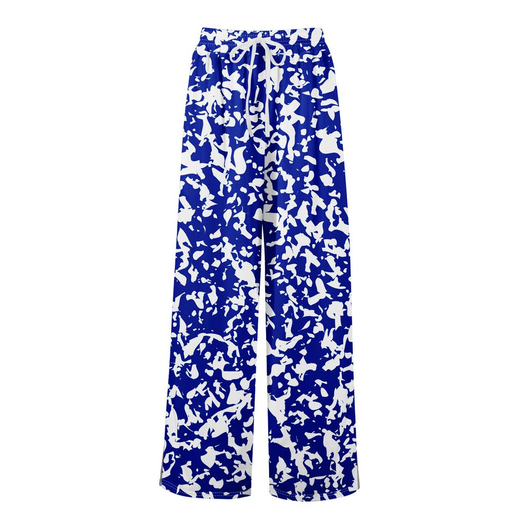 Women Summer Boho Palazzo Pants High Waist Wide Leg Floral Printing Casual Trousers With Pockets
