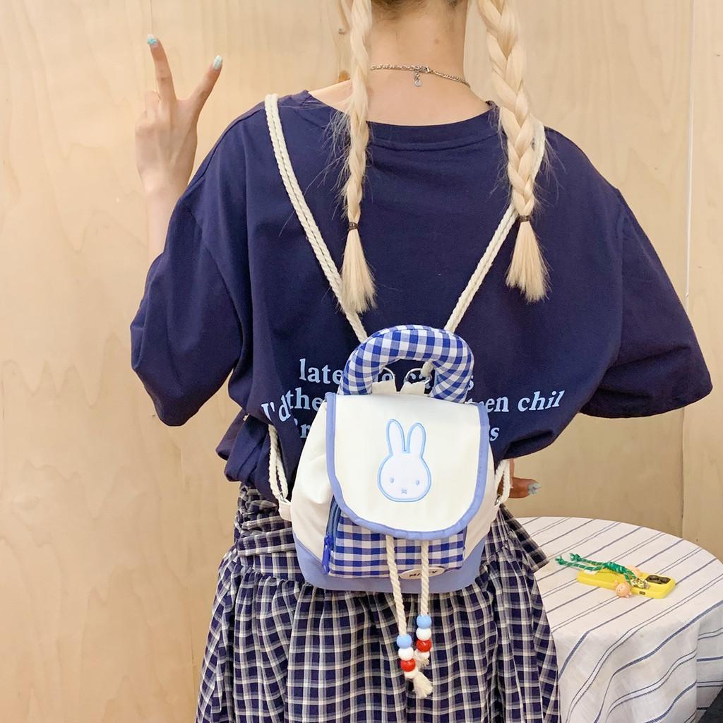 Cartoon Checkered Bunny Pattern Sweet Style Nylon Lightweight Girl Backpack