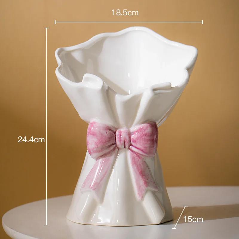 Lovely Bowknot Bouquet Creative Ceramic Vase Plant Pots Table Decoration Flowers Arrangement Flower Vases Room Aesthetic Decor