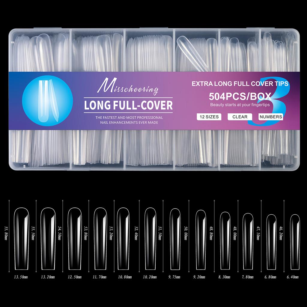 504pcs 2XL Soft Gel Nail Tips Super Long Ballerina Nails Press On Nail Full Cover Nail Art Capsule Fake Tips Extension Tools