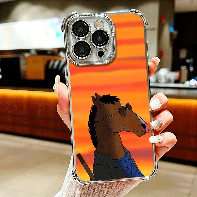 

B-BoJack H-Horseman Смешной Позолоченный Чехол для Телефона Для Iphone 16 17 Pro Max Air 16E 14 15 Plus 12 13 Mini Защита от Падения Подушка Безопасности Чехол iPhone 12