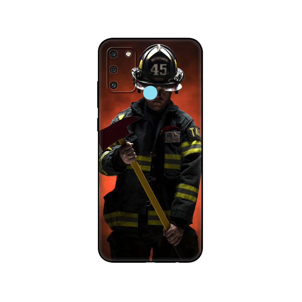 Černé TPU pouzdro pro Huawei Honor 8a Prime 8s Prime 9 Lite honor 9A 9C 9X Premium 9x Pro 9S Pouzdro Kryt Hasičští hrdinové Hasič