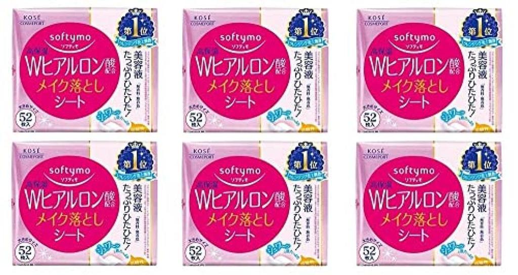 KOSE Softymo Makeup Remover Sheets (H) B (Hyaluronic Acid) Refill, 52 Sheets (172mL) X 6 Packs