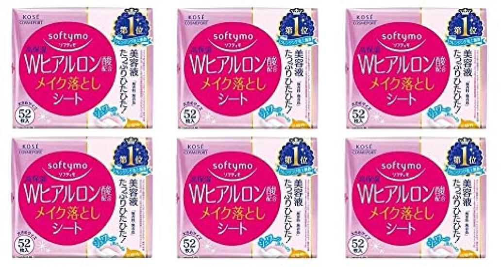 KOSE Softymo Makeup Remover Sheets (H) b (Hyaluronic Acid) Refill, 52 sheets (172mL) x 6 packs