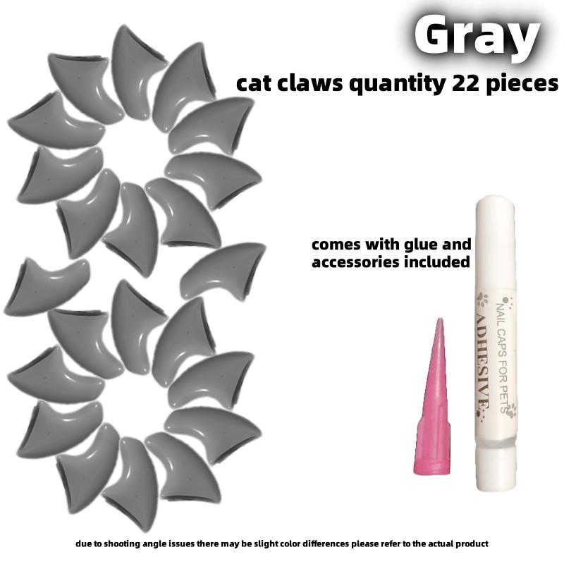 

20 шт. Шикарные колпачки для когтей питомцев против царапин для кошек - Прочный ПВХ, Неэлектрические, Модный набор аксессуаров для кошек XS(0.5-2.5kg)20pcs серый