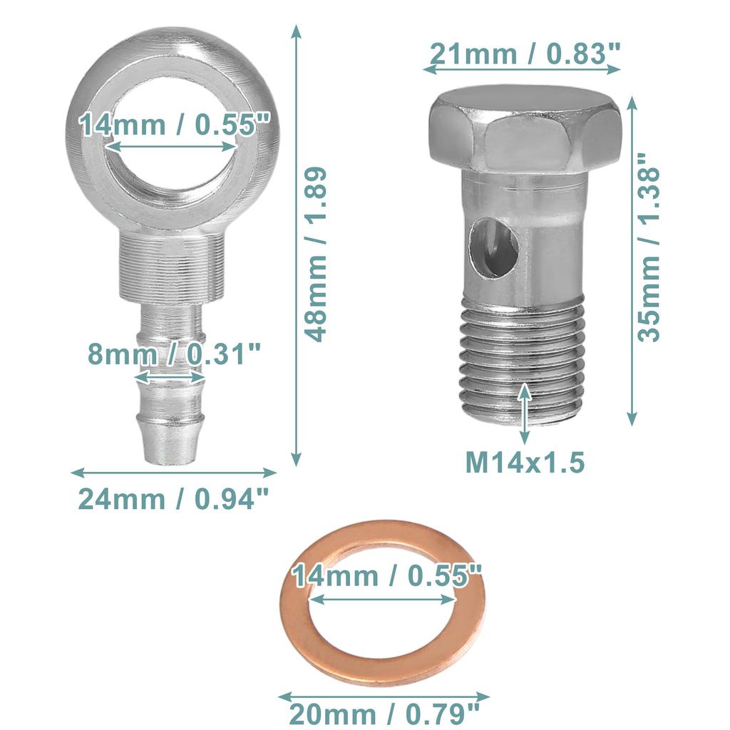 ACROPIX 14mm ID 8mm OD M14x1.5 Banjo Bolt Hose Barb Fitting Universal Banjo Fitting
