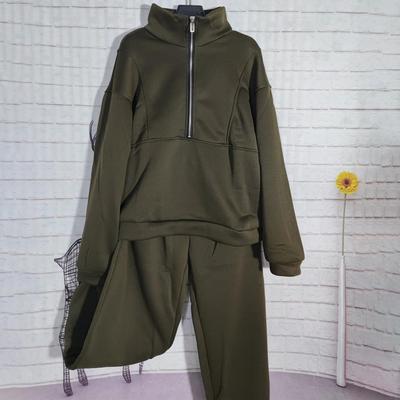 2 Teile/satz Herbst Winter Sweatshirt Hosen Set Stehkragen Langarm Lose Zipper Dicke Warme Einfarbig Elastische Taille Hose T