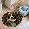 Tappeto rotondo con motivo Border Collie e Piante, Tappeto per Soggiorno Camera da Letto Sala Giochi, Tappetino Antiscivolo, Regali per le Feste e Regali di Compleanno.
