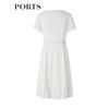 PORTS Women's Solid Short Sleeve V-Neck Belted Midi Dress