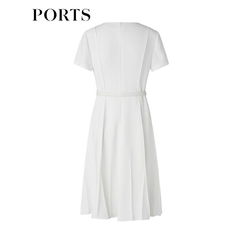 PORTS Women's Solid Short Sleeve V-Neck Belted Midi Dress