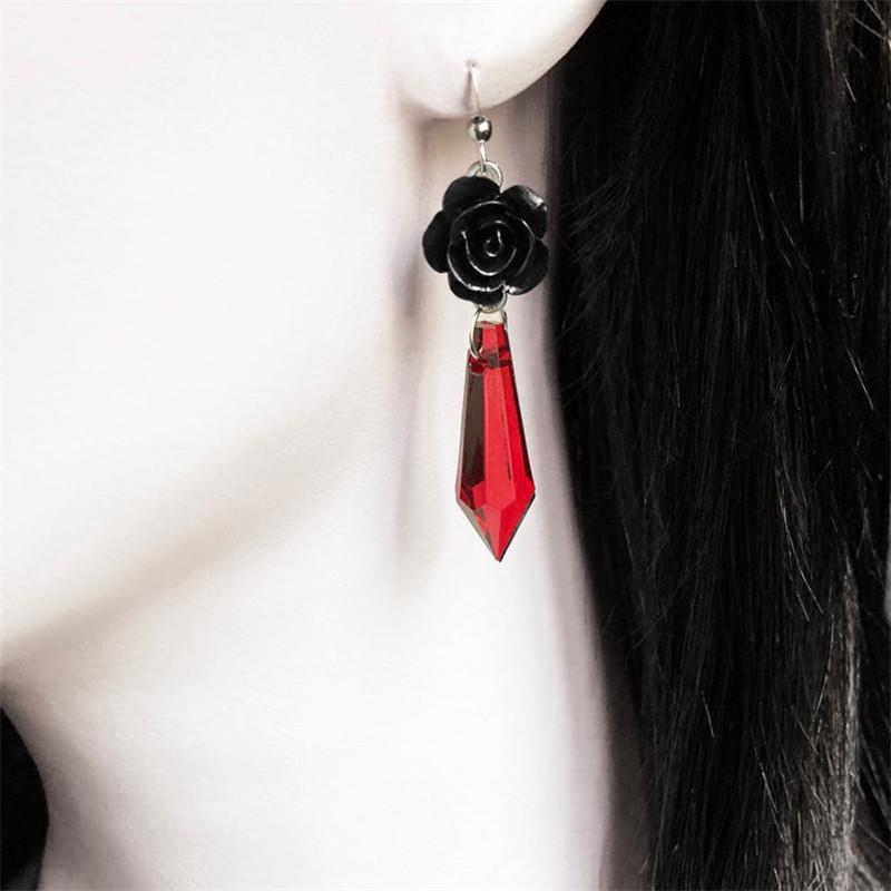 Victorian-Style Black Rose Teardrop Earrings