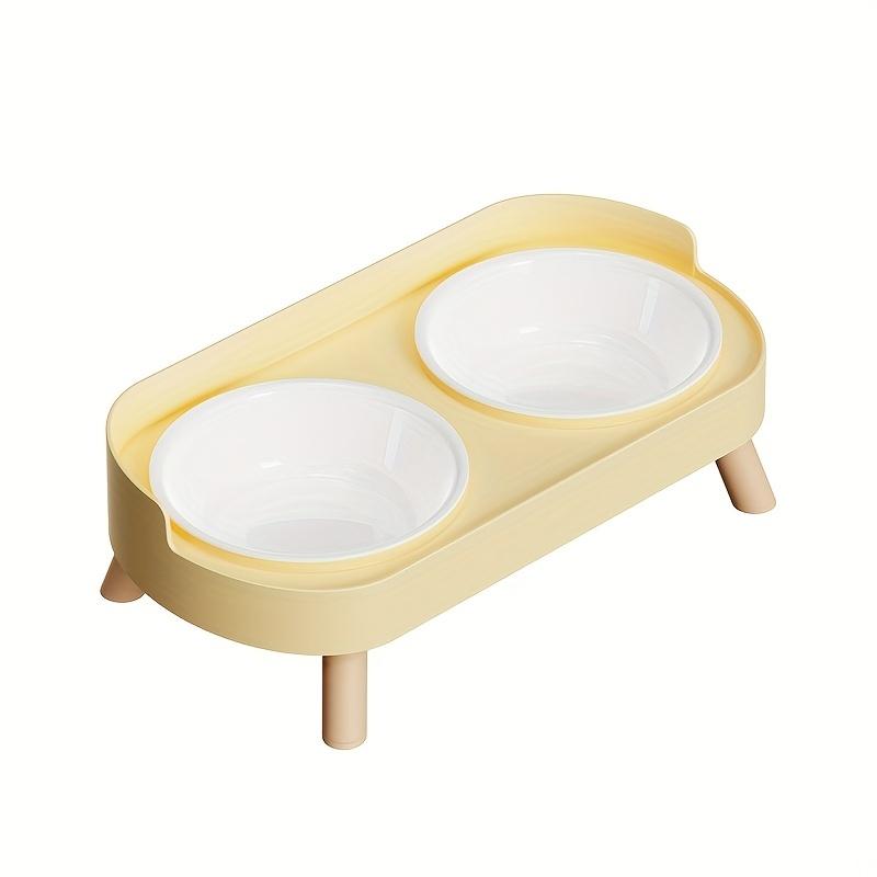 Elevated Double Bowl Dog Cat Feeder - 2-in-1 Raised Stand with Stainless Steel & Ceramic Bowls, 15° Tilt Design for Neck