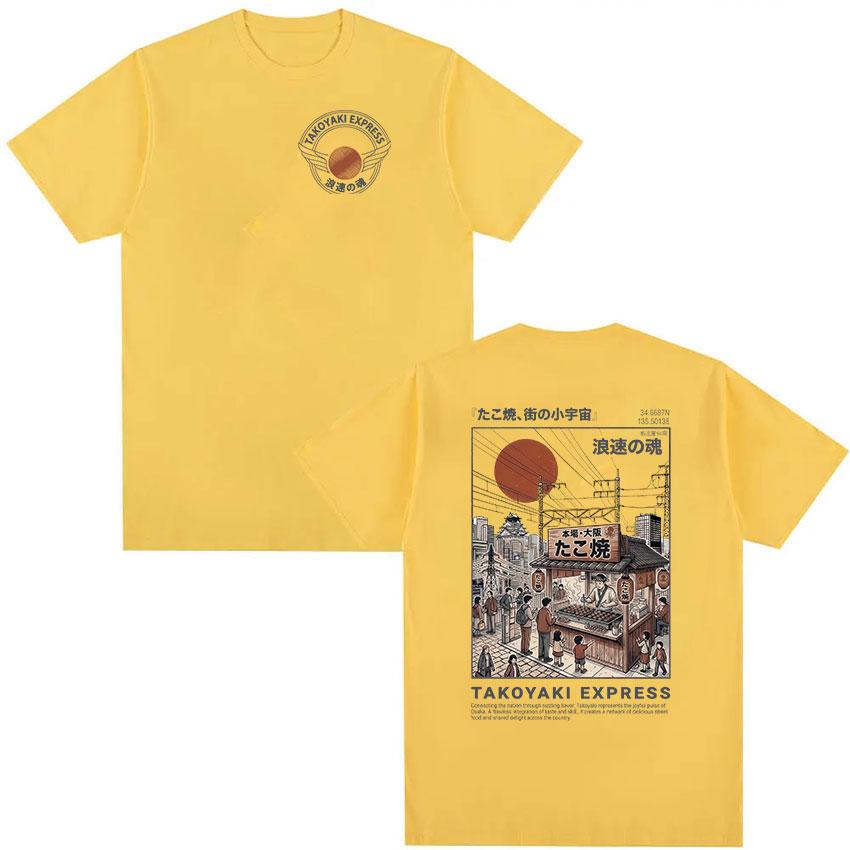 Takoyaki Express Osaka Dotonbori Logo Graphic T Shirts Retro Japanese Ukiyoe Street Print Short Sleeve Unisex Women Cotton Tshirt