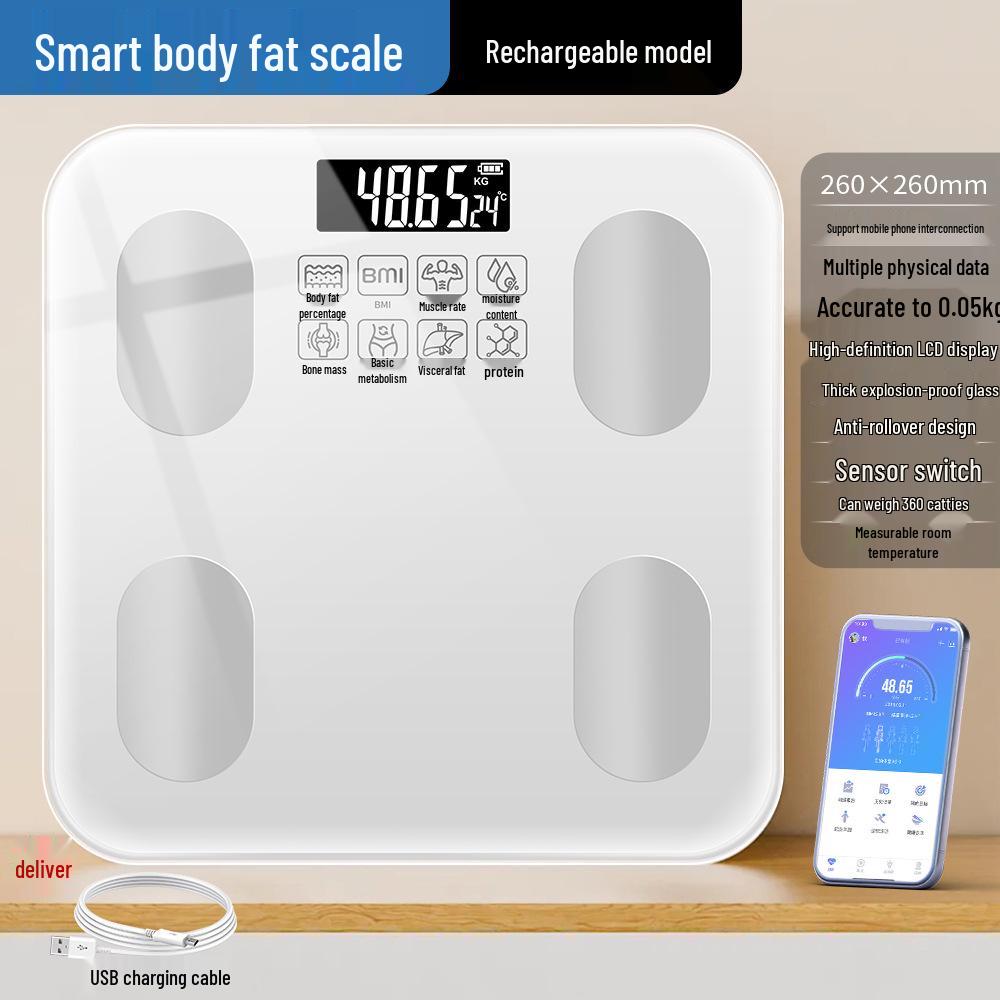Inteligentna waga Bluetooth do pomiaru tkanki tłuszczowej z możliwością ładowania