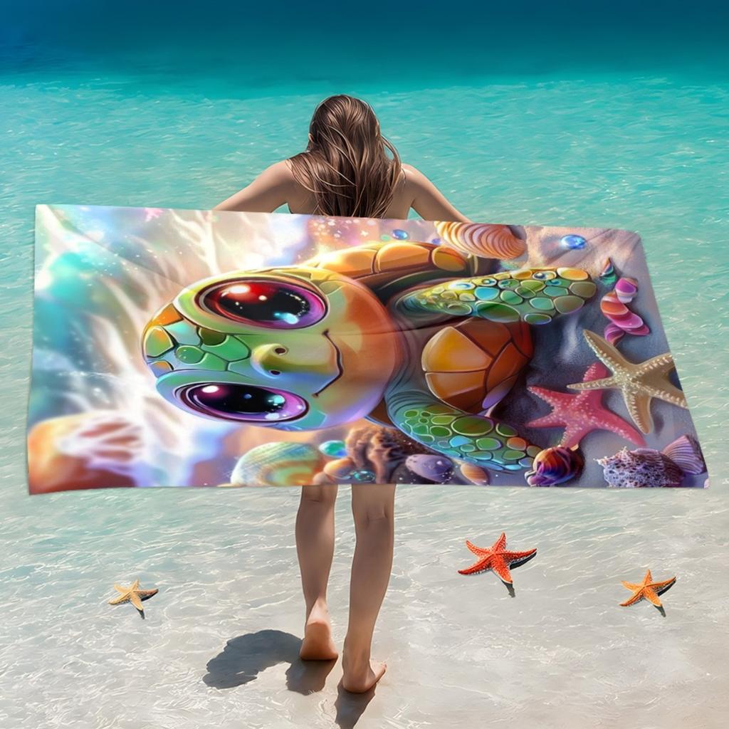 1Pc Cute Sea Turtle Beach Towel Cartoon Animal Print Starfish Seashell Design Quick Drysoft Microfiber Bathtowel For Kids 2Dflat