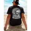 Men's Cotton Round Neck Short Sleeve T-Shirt, Summer Wave Palm Print Design, Casual Beach Vacation Style Short Sleeve for Daily Wear