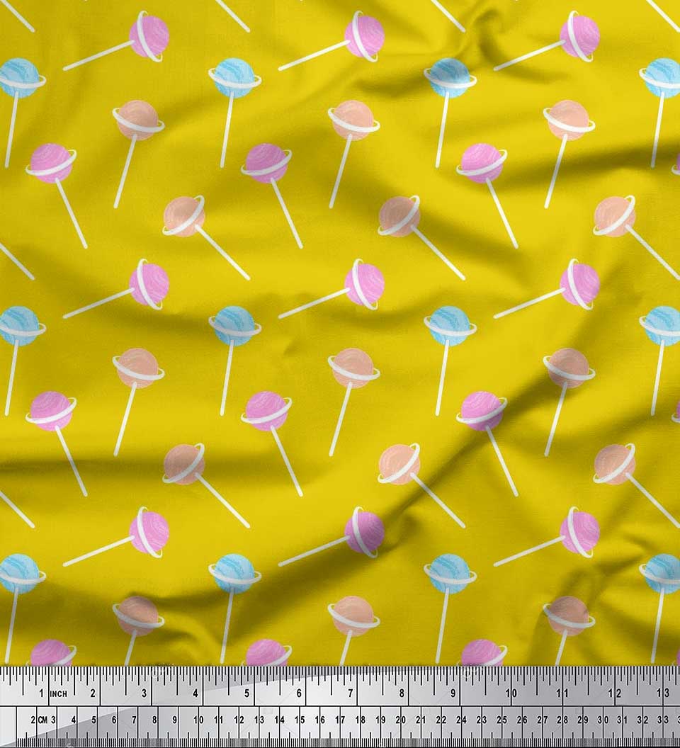 

Soimoi Japan Crepe Satin Fabric Lollipop Kids Print Тканина на метр 42 дюйма 42 Inch Wide - Poly Crepe жовтий