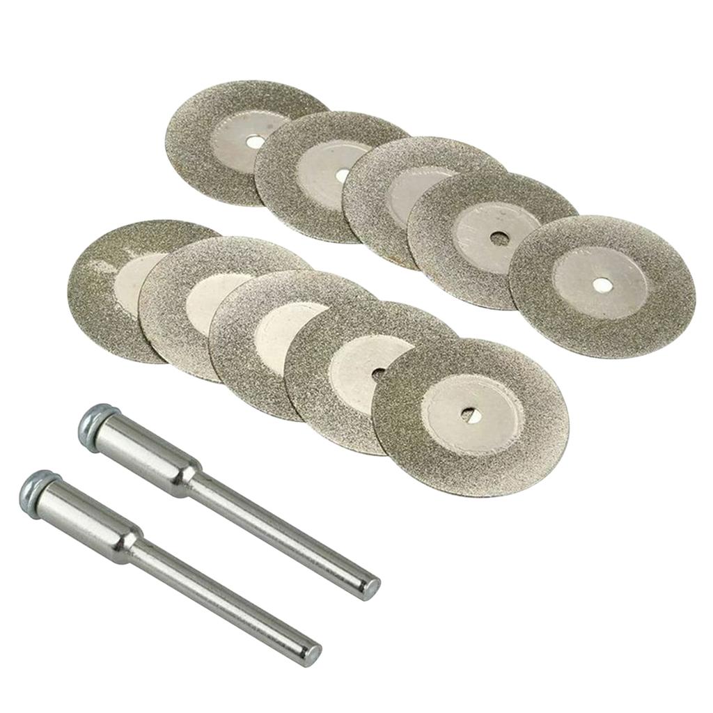 10pcs Diamond Cutting Wheel Sawing Bladings with 2 Connection Shanks 20mm 0.79in Cut off Cutter Discs for Dremel Rotary