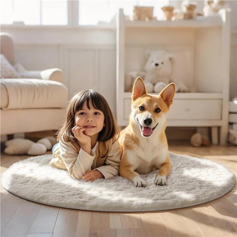2x2m Round Rug for Bedroom, Super Fluffy Circle Rugs for Baby Nursery Furry Carpet for Children Kids Room, Cute Soft Shaggy Rug for Girls Home Decor