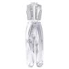 Mädchen Jazz Dance Outfit Rollkragen Ärmellos Pailletten Metallisches Patchwork Rüschen Crop Top Glänzende Hose