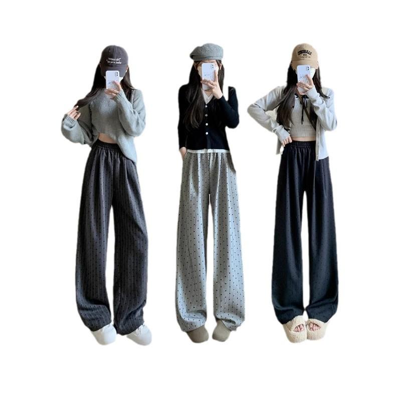 Gray Heart High Waist Wide Leg Sport Pants for Women, Spring/Autumn Casual Drapey Petite Straight Mop Style.