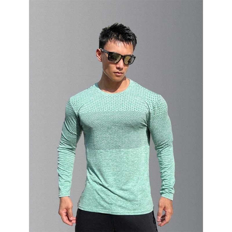 Men's Sport Long Sleeve Tops Quick Dry Fitness T-shirts Bodybuilding Gym Tees Casual Skinny Elastic Breathability Men Sportswear