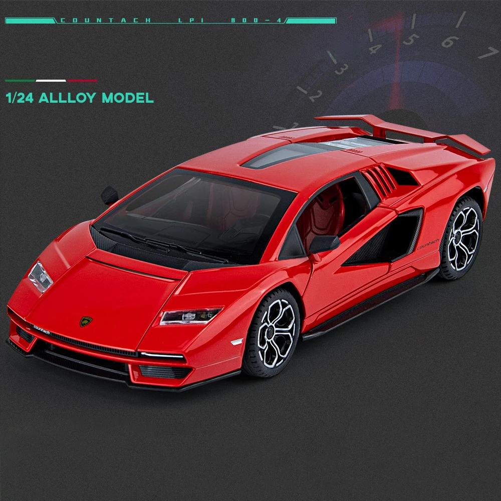 1/24 Lambos Countach LPI800-4 Supercar Alloy Model Diecast Sound Super Racing Lifting Tail Hot Car Wheel Gifts