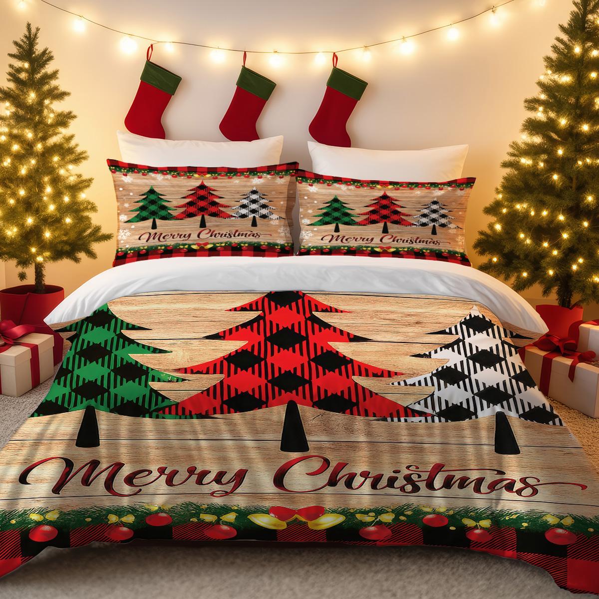 

Комплект пододеяльников без наполнителя с клетчатым принтом «Рождественская елка», 3 шт., разные размеры, для спален, общежитий, удобный, машинная стирка 135x200cm-EU-Single&set