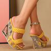 Fashion FHC High Heels Mules Wedges Sandals,Women Weave Stage Show Summer Pole Dance Shoes,Crystal Flower Bottom,Yellow,Pink,Dropship