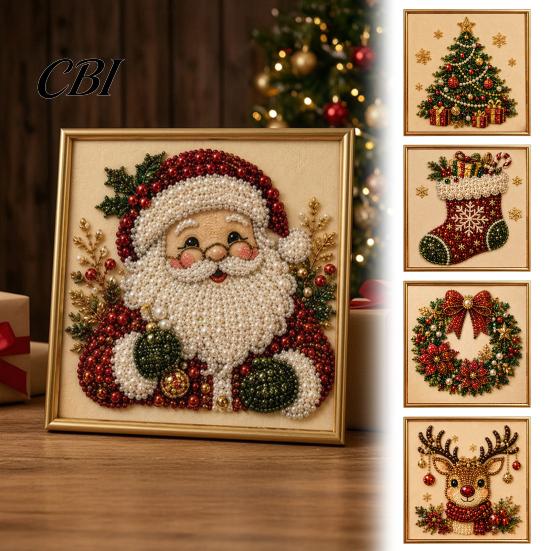 Holiday DIY Projects for Family Christmas Faux Pearl Painting Art Kit with Frame, Santa Stress Relief Crafting Activities Beads Craft Adults Beginner,