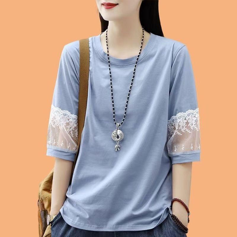 Pure Cotton Summer New Chinese Style Five-quarter Sleeve Top for Women Large Size Foreign Style
