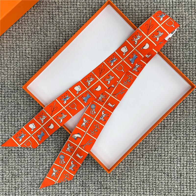 POBING Cashew Print 18m/m Twill Silk Scarves Women Luxury Brand Scarf Bag Ribbons Tie Head Scarf Small Long Skinny Scarf 86*5CM