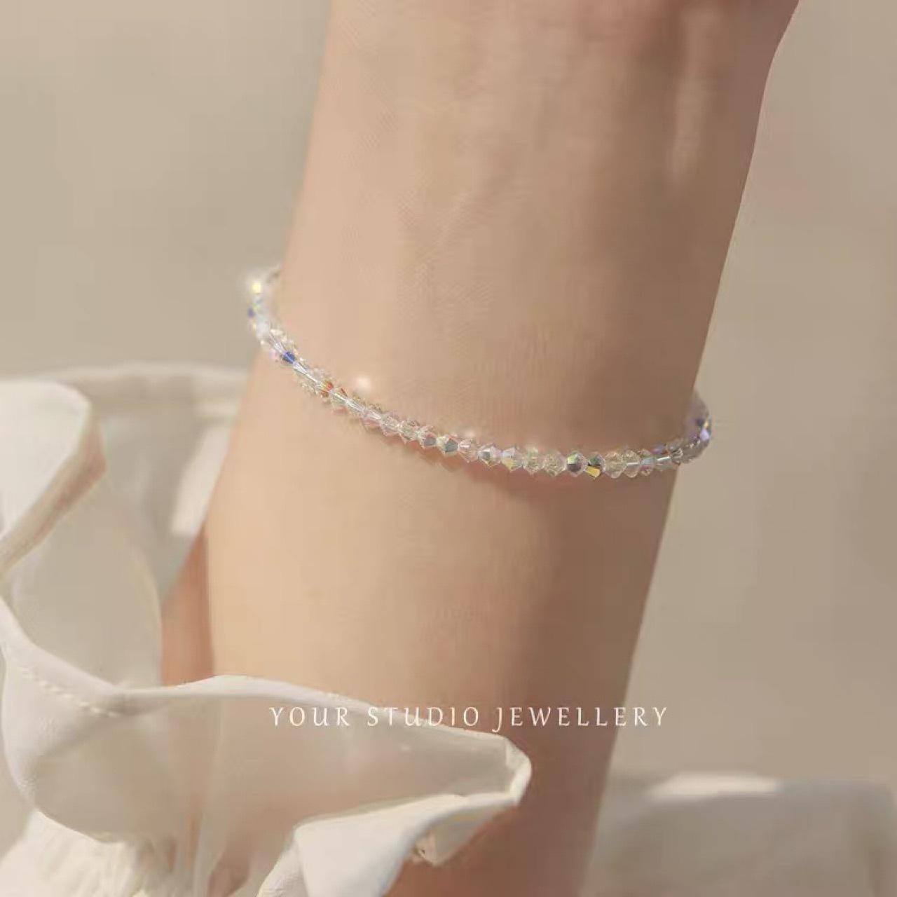 

Beaded Shijia Austrian White Imitation Bracelet: Sparkly, Simple & Fashionable Women s Light Luxury Jewelry