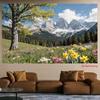 2D Alpine Daffodil Backdrop 2D Snow Mountain Forest Spring Photo Background for Party