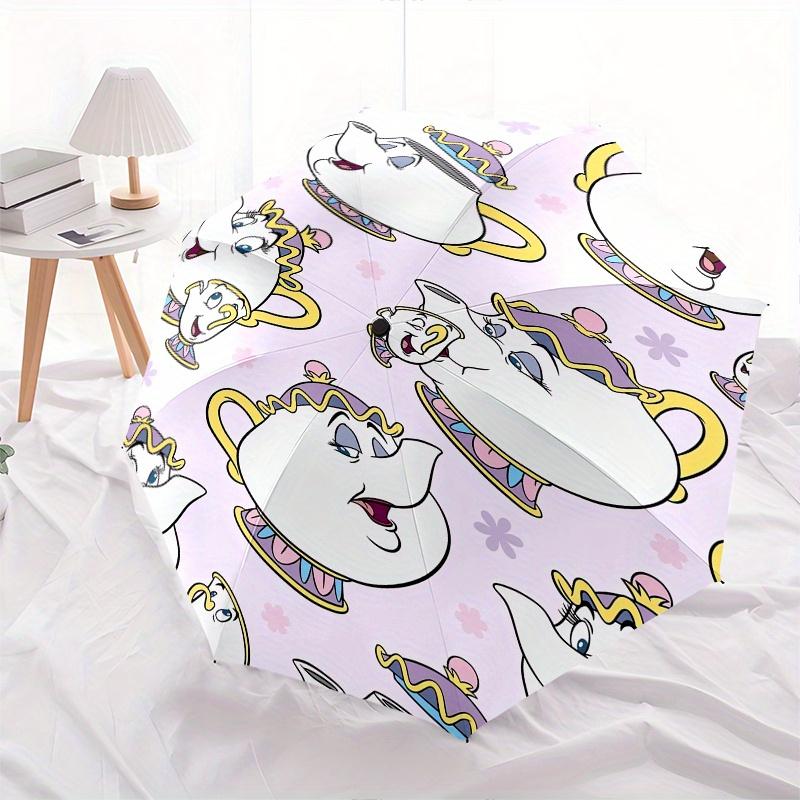

Beauty and the Beast Teapot Lady Fashion Umbrella, Automatic Opening and Closing Cartoon Design, Iron Ribs and Handle, 8 Ribs, Suitable for