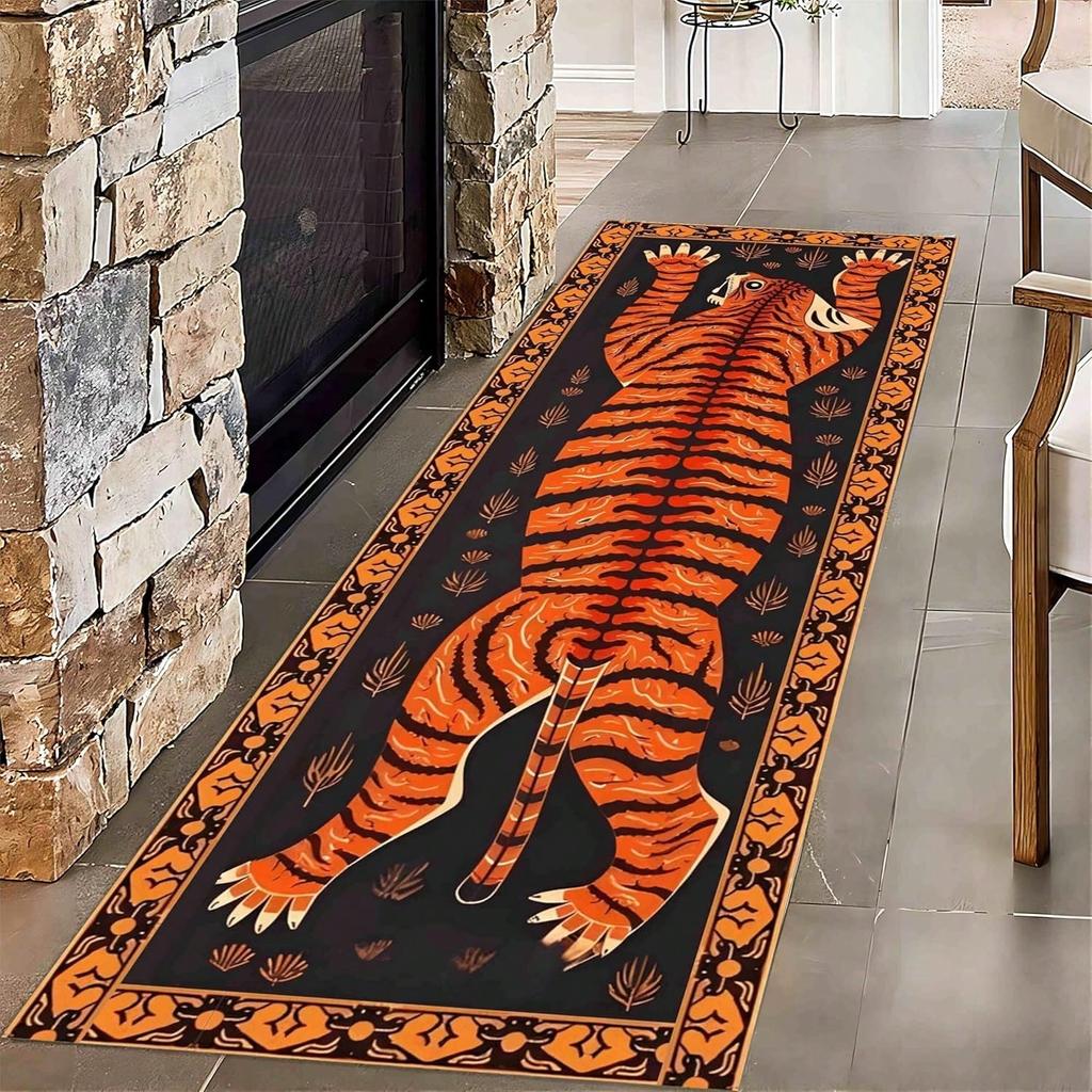 Vintage Dywan Mata Dywanik - Symetryczny Zwierzęcy Wzór i Tropikalny Liść Design do Salonu Przedpokoju Dekoracja Domu Mata Podłogowa