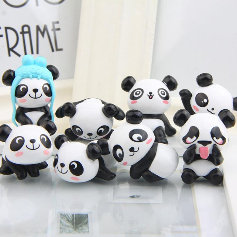 8 Three-dimensional Creative Small Cute Plastic Panda-shaped Figurines and Micro-landscape Decorative Figurines