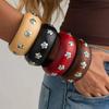 SHIXIN Vintage Inlaid Turquoise Stone Geometric Chunky Bangle Women Bohemian Wood Stackable Wide Bracelets Jewelry Accessories