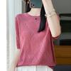 Women Knit T-shirt Summer Knitted Shirt Short Sleeve Tees O-neck Pullover Knit Tops Female