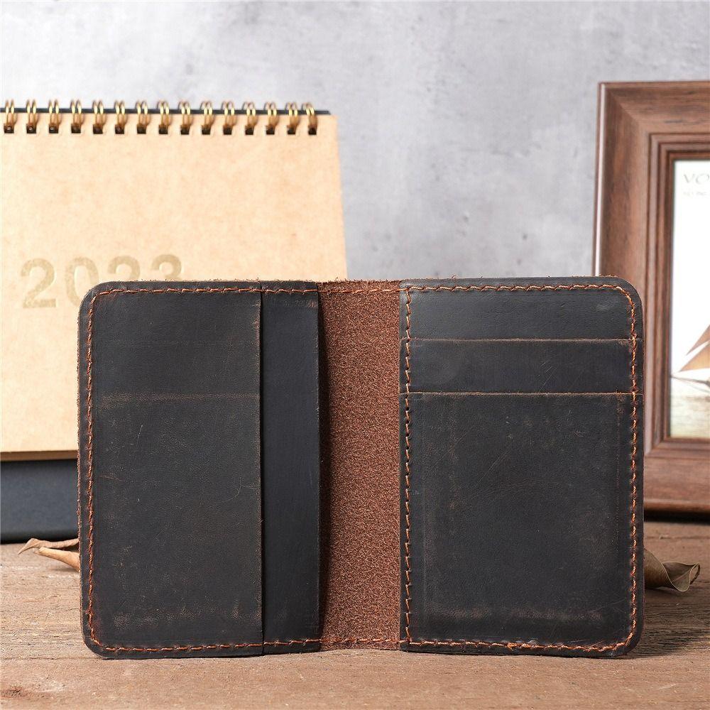 Vintage Genuine Leather Men's Card Holder Minimalist Small Wallet Brown Thin Purse Credit Card ID Card