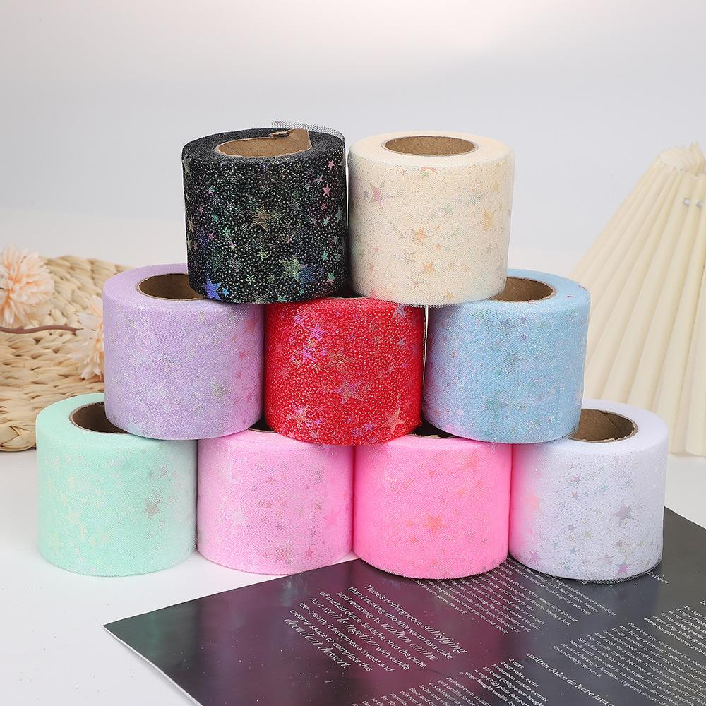 6cm*25Yards Rainbow Love Heart Tulle Ribbon for Crafts Gift Diy Package Wrap Decorative Ribbons Love Stars Lace Christmas Decor