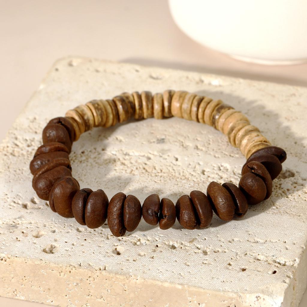 Elastic Bracelet, Retro Niche Coconut Flake Wood Splicing Woven Bracelet Women'S Bracelet