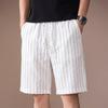 Hochwertige amerikanische Retro-Kontrastfarbe vertikale Streifen Leinen-Baumwollmischung lässige Shorts Herren Sommer dünn trendige Fünf-Punkt-Hose