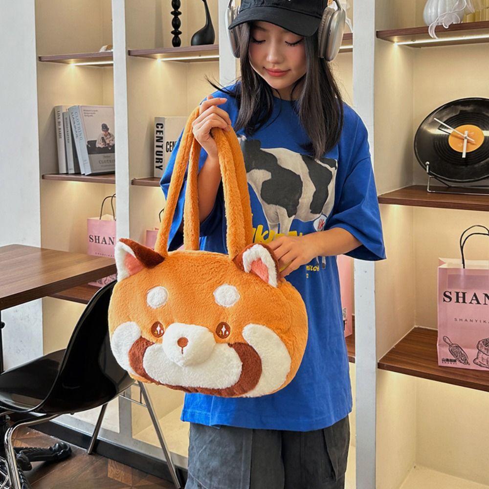 Große Kapazität Tier Schultertasche Stickerei Roter Panda Handtasche Niedliche Rote Panda Plüschtasche Schule