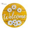 Decorative Wood Sign for Porch Wooden Daisy Welcome Front Door, Rustic Farmhouse Hanging Wall Decor Floral Art with Hemp Rope, Plaque Home Entrance